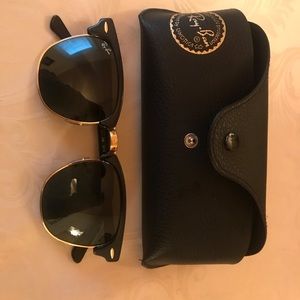 RayBans black lens sunglasses with gold trim